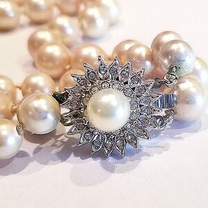 Vintage Pearl Necklace Choker Rhinestone Beautiful Flower Clasp